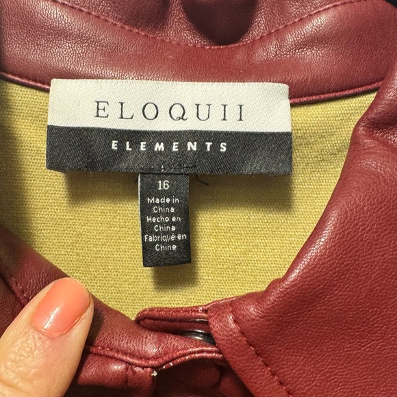 ELOQUII Women's Burgundy Faux Leather Mini Shirtdress - Picture 2 of 4